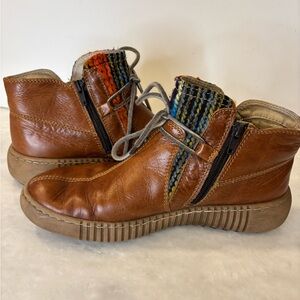 Josef Seibel Maren 18 Women's Brown Leather Ankle Boots Multicolor Knit 38/7.5